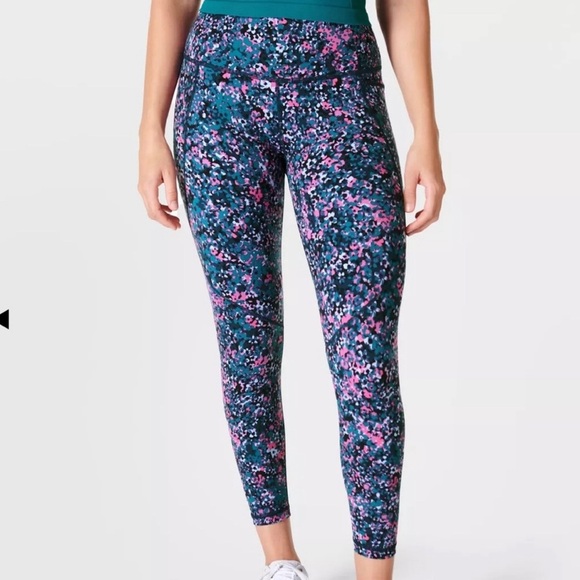 Sweaty Betty Power 7/8 Leggings Women’s size 6 Pink Scattered Petal Print Yoga - Picture 1 of 7